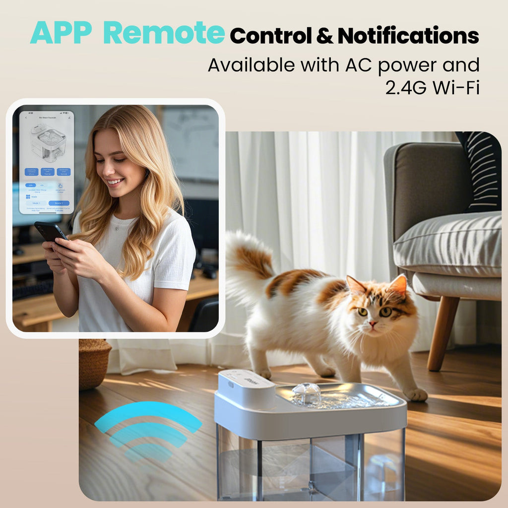 Smart Cat Water Fountain Filter Free with App Monitoring and Separate Water Tanks